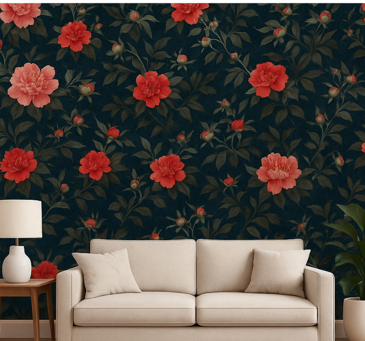 Tapete wohnzimmer vintage dunkle botanicals - TenStickers