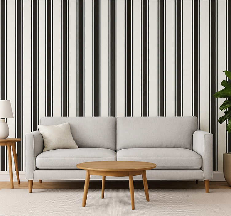 Tapete wohnzimmer vintage schwarz weiß streifen - TenStickers