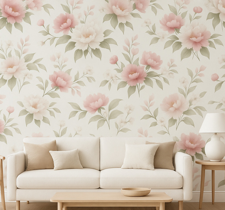 Tapete wohnzimmer weiße pfingstrose rosa - TenStickers