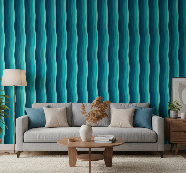 Tapete wohnzimmer wellenmuster in blau - TenStickers