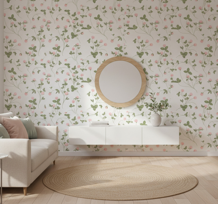 Tapete wohnzimmer zarte pinke klee - TenStickers