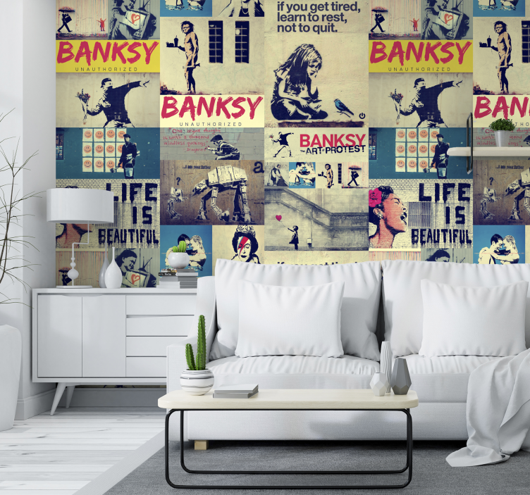 Tapete Wohnzimmer Kunst Collage Banksy - TenStickers