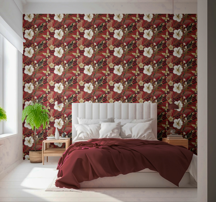 Tier Tapete Elegantes rotes blumenmuster - TenStickers