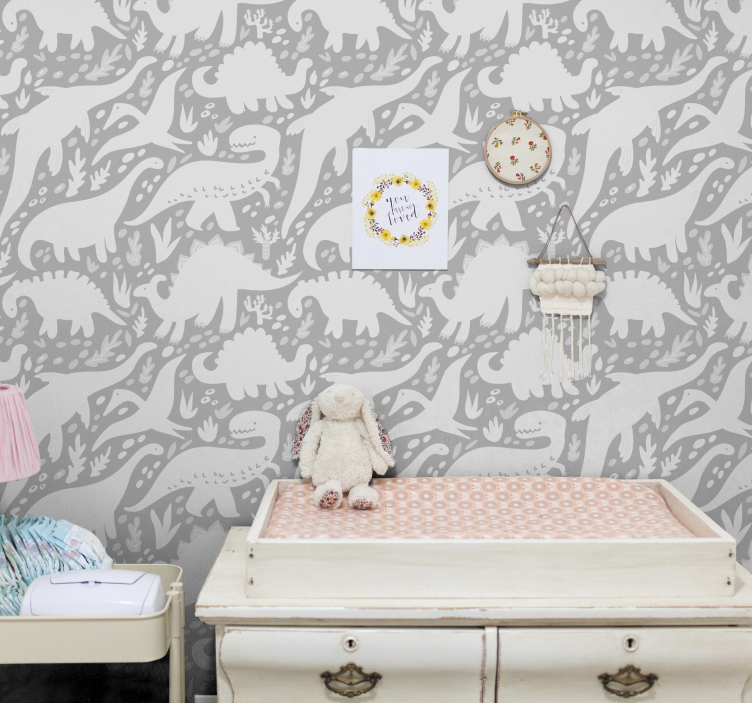 Tier Tapete Weißes Muster des dinosauriers - TenStickers