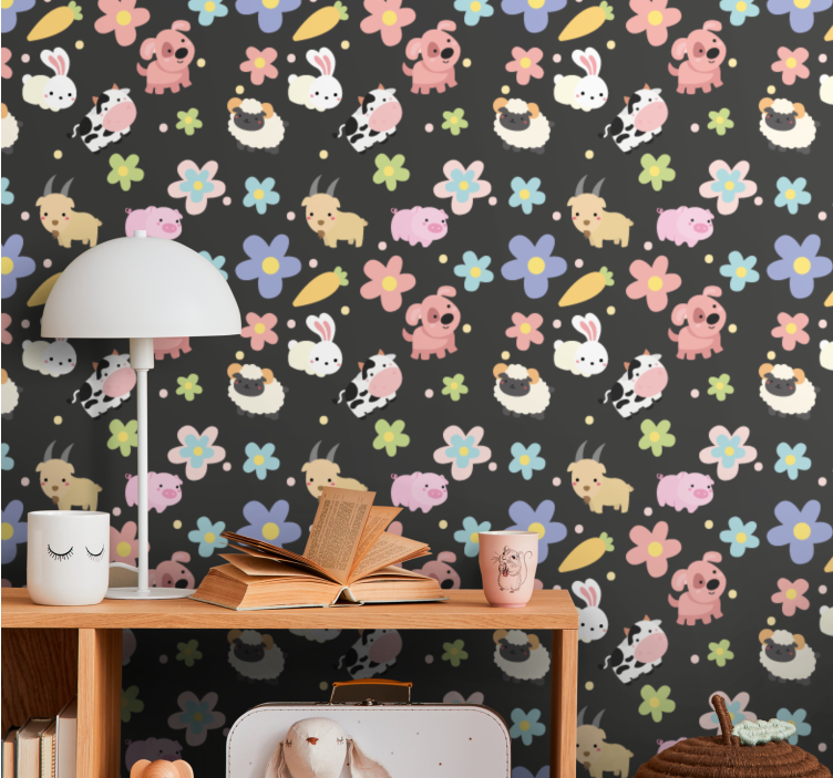 Tiere Tapete süßes Blumen Tier Muster - TenStickers