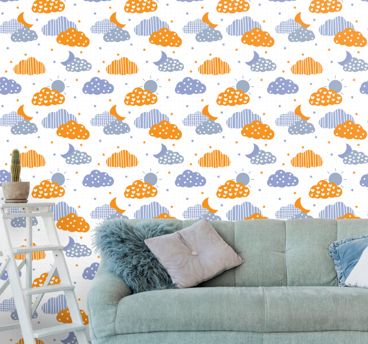 Abstrakte Tapete Mond und wolken - TenStickers