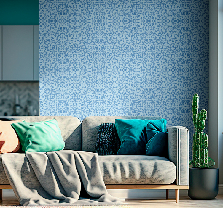 Wohnzimmer Tapete Blaue Mandala-Blume - TenStickers