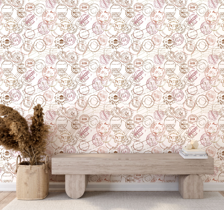 Jahrgang Wohnzimmer Tapete Retro Briefmarken - TenStickers