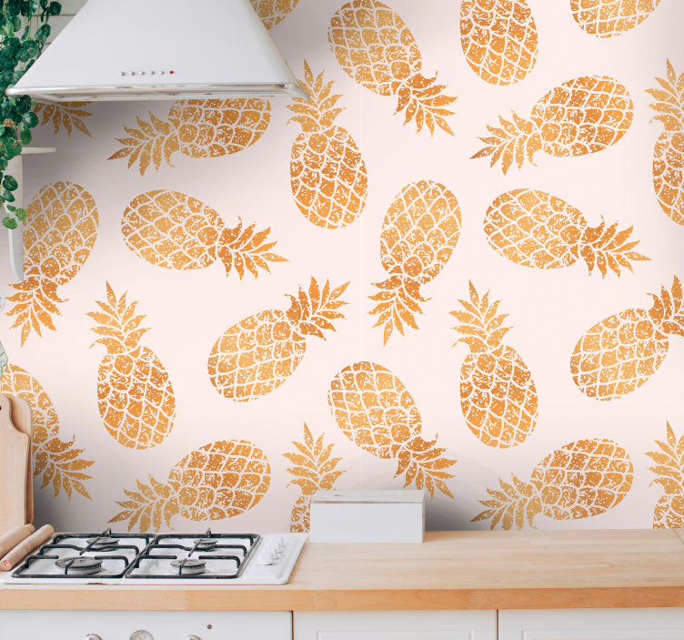 Tapete Küche Vintage goldene Ananas - TenStickers