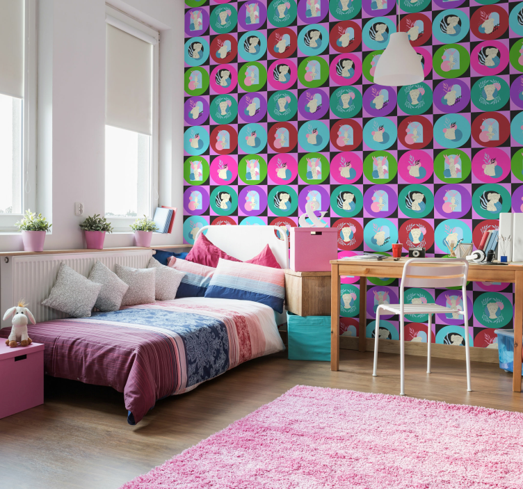 Tapete Kunst vaporwaves, Kreise und Statuen - TenStickers