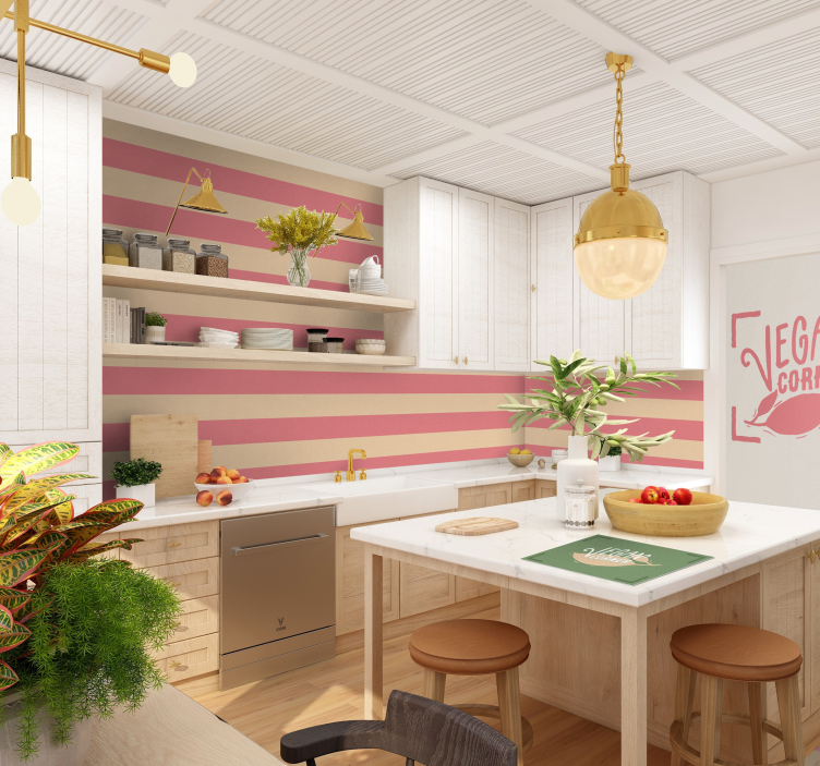 Tapete Küche rosa horizontale Streifen - TenStickers