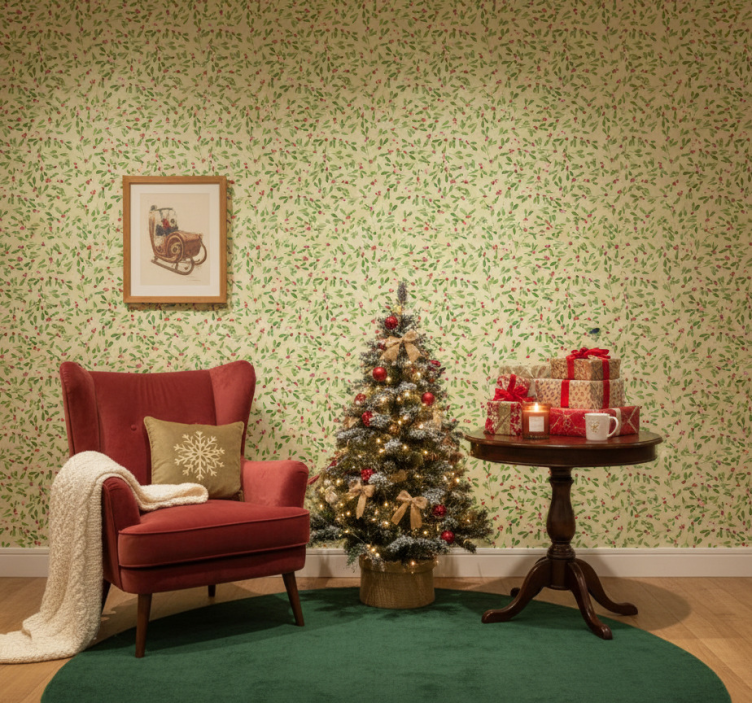 Weihnachtstapete mit beerenmuster - TenStickers