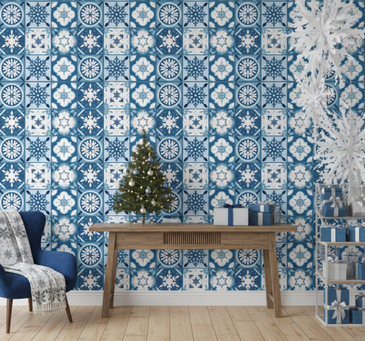 Weihnachtstapete mit blauen schneeflockenmotiven - TenStickers