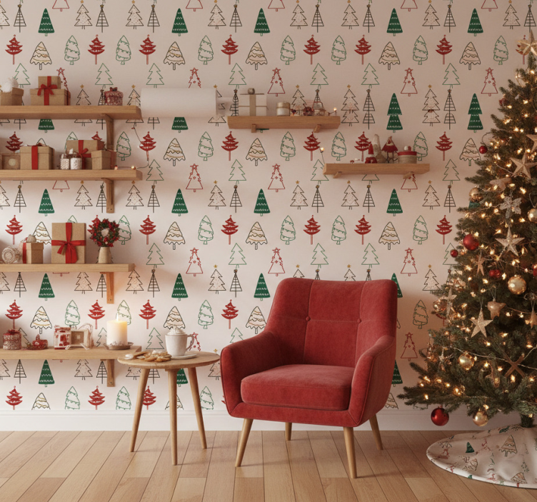 Weihnachtstapete mit festlichem baumdesign - TenStickers