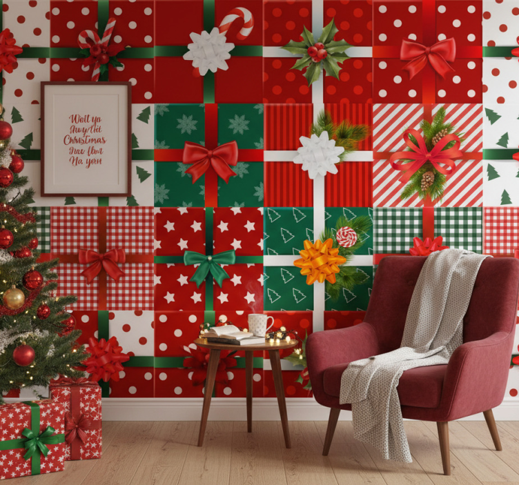 Weihnachtstapete mit festlichen geschenkmustern - TenStickers
