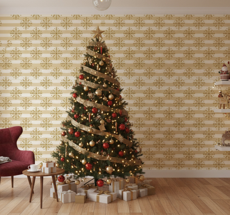 Weihnachtstapete mit schneeflockenstreifen - TenStickers
