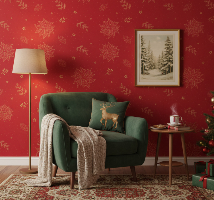 Weihnachtstapete mit vintage blumenmuster - TenStickers