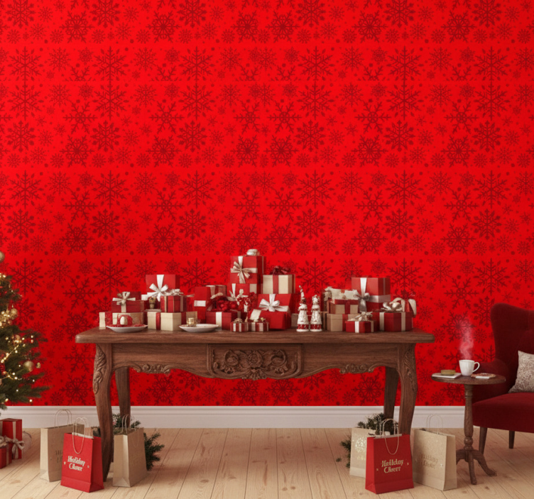 Weihnachtstapete rote schneeflocken - TenStickers