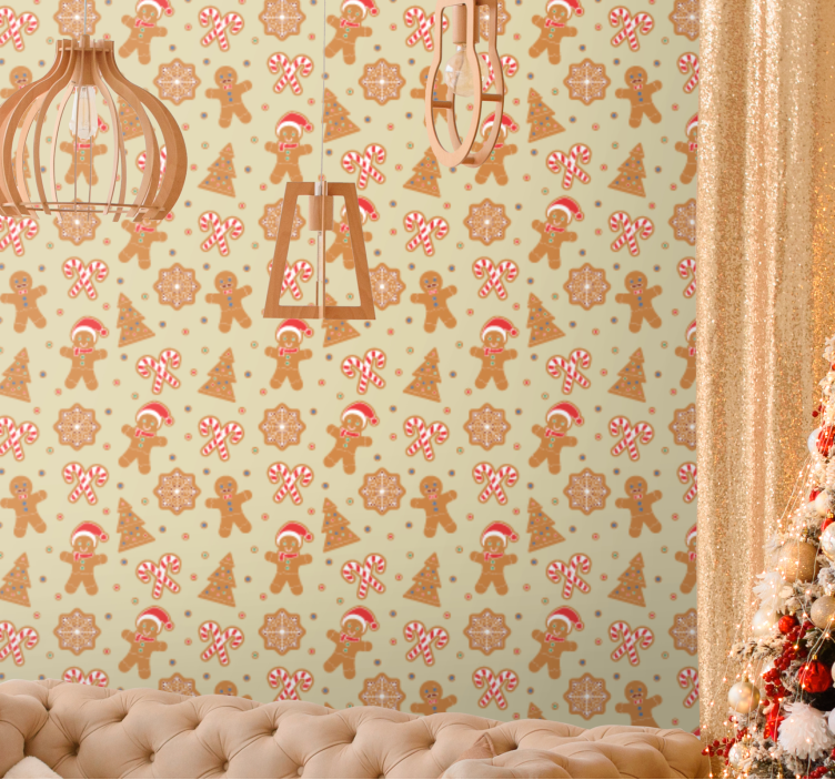 Tapeten Wohnzimmer Lebkuchen-weihnachtsmann-muster - TenStickers