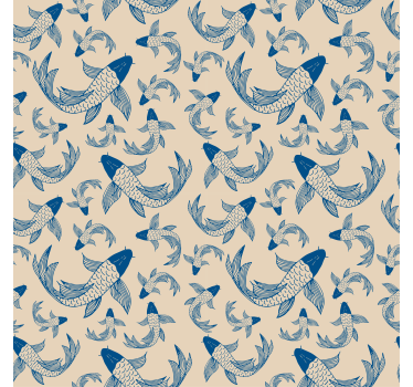 Tapete kinderzimmer mit blauen schwimmfischen auf beige - TenStickers