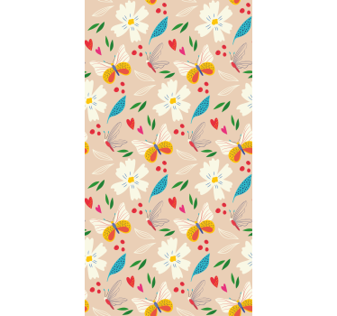 Tapete kinderzimmer blumen und schmetterlinge beige - TenStickers