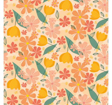Blumentapete mit bunten vintage blättern und blumen - TenStickers