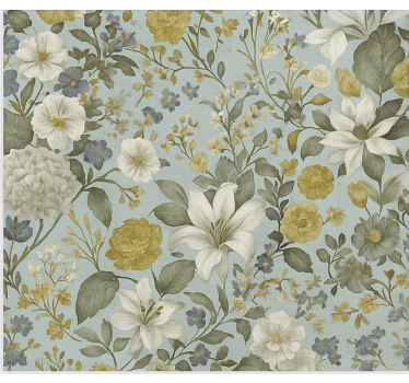 Tapete esszimmer mit olivgrünen blumenmotiven - TenStickers