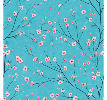 Blumentapete in türkis mit kirschblüten - TenStickers