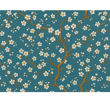 Blumentapete goldene blüte teal - TenStickers