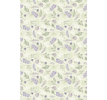 Blumentapete lila blumen auf grünem hintergrund - TenStickers