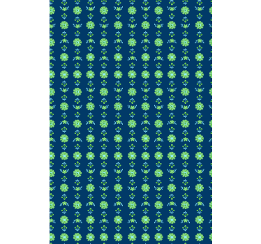 Blumentapete in grün-blauem traditionellem polnischen muster - TenStickers