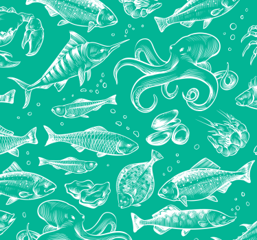 Fisch Tapete Skizze handgezeichnete Fische - TenStickers
