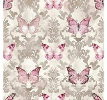 Tapete Barock rosa Schmetterlingsmuster - TenStickers