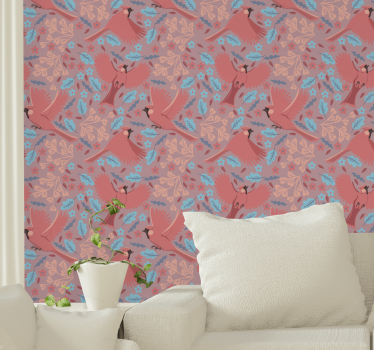 Tapete Jugendzimmer farbiger Hintergrund mit Vögeln auf Baum - TenStickers