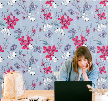 Tapete Natur blumen-schmetterlings-design - TenStickers