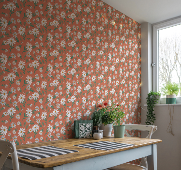 Blumentapete Gänseblümchen auf einem roten Hintergrund - TenStickers