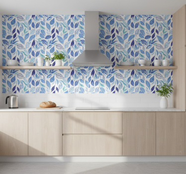 Blumentapete mit blauen blättern - TenStickers