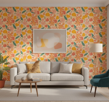 Blumentapete mit bunten vintage blättern und blumen - TenStickers