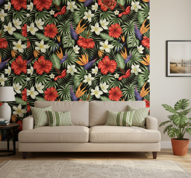 Blumentapete mit muster tropischer dschungelpflanzen - TenStickers
