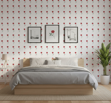 Blumentapete mit niedlichem roten rosen-linienartdesign - TenStickers