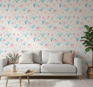 Blumentapete mit pastellfarbenem blumenmuster - TenStickers