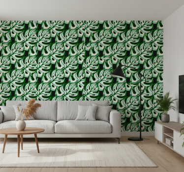 Blumentapete mit spritzigem schwarz-grünem flora-muster - TenStickers