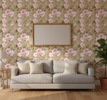 Blumentapete mit vintage beigen rosenmuster - TenStickers