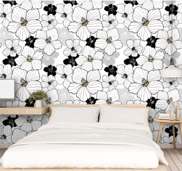 Blumentapete schwarz-weiße blüten - TenStickers