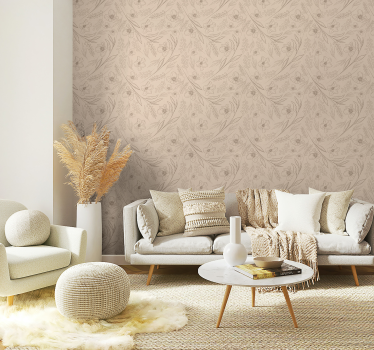Tapete Wohnzimmer taupe geblümt - TenStickers