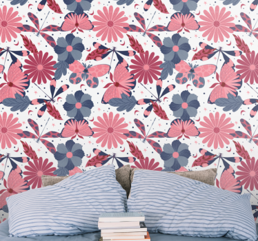 Tapete Jugendzimmer Floral Schmetterlingsmuster - TenStickers