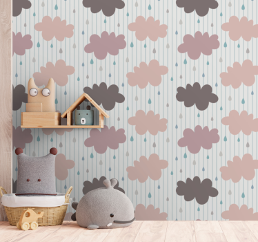 Kinderzimmer Tapete Rosa regenwolken mit Streifen - TenStickers
