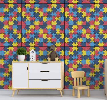 Regenbogen Puzzle Muster Kinderzimmer Tapete - TenStickers