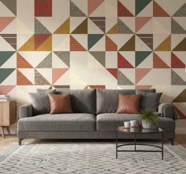 Retro tapete mit geometrischem patchworkdreieckmuster - TenStickers