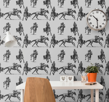 Schlafzimmer Tapete Graue rennpferde - TenStickers